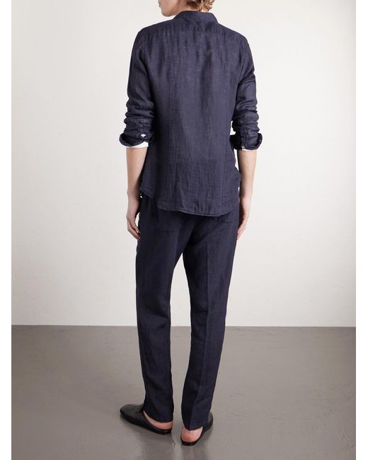 Altea Blue Mattia Straight-leg Linen Drawstring Trousers for men