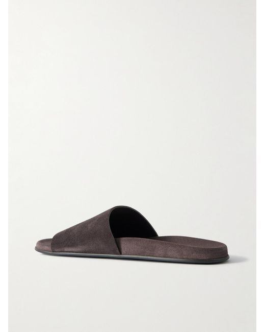 The Row White Hugh Suede Slides for men