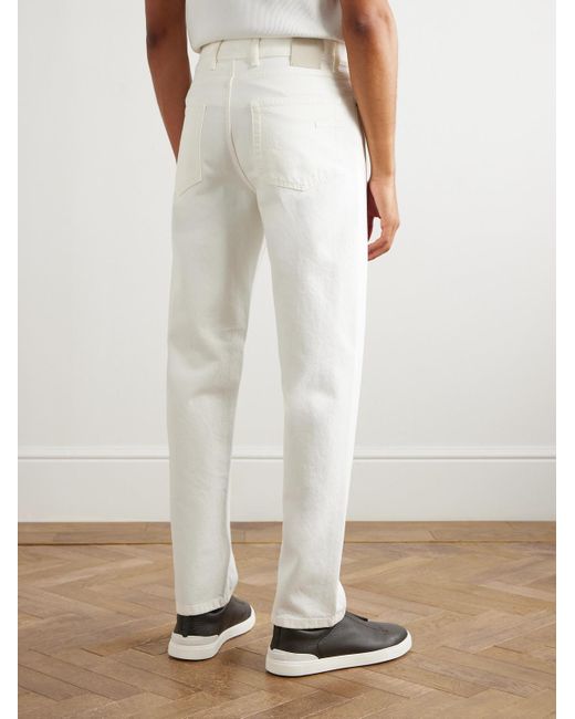 Zegna White Roccia Slim-Fit Straight-Leg Cotton Trousers for men
