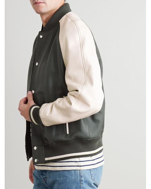 Mr P. Blue Full-Grain Leather Varsity Jacket for men