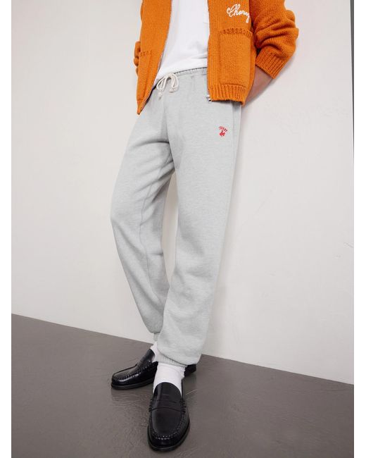 CHERRY LA White Western Athletic Embroidered Cotton-blend Jersey Sweatpants for men
