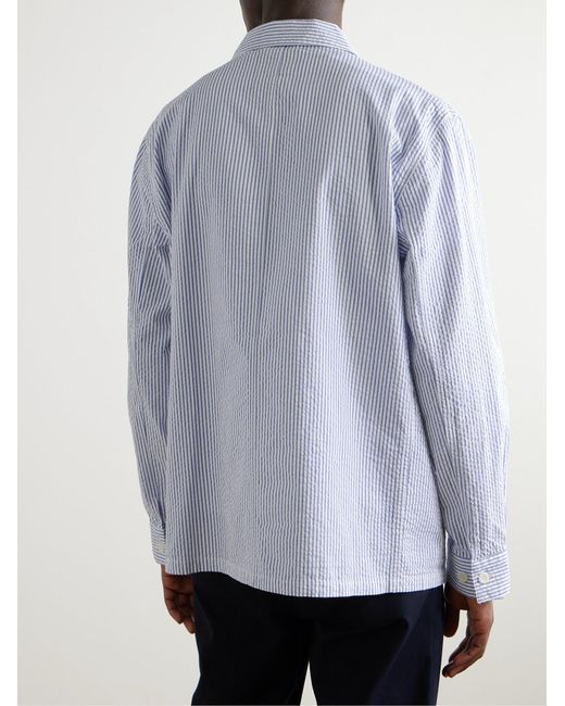 Portuguese Flannel White Striped Cotton-Seersucker Overshirt for men