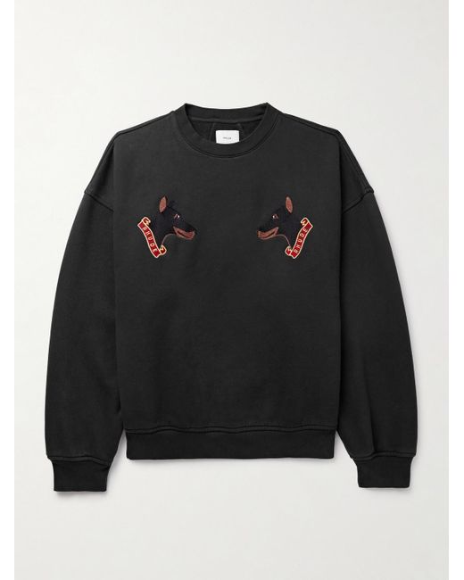 Rhude Black London Hound Embroidered Cotton-jersey Sweatshirt for men