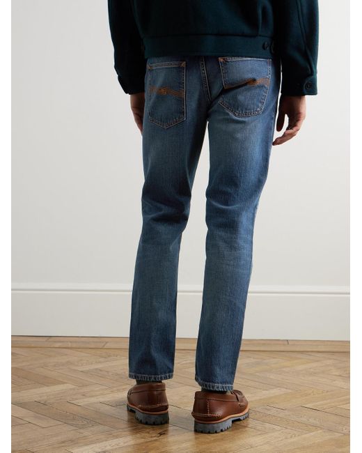 Nudie Jeans Blue Solid Ollie Slim-Fit Straight-Leg Jeans for men