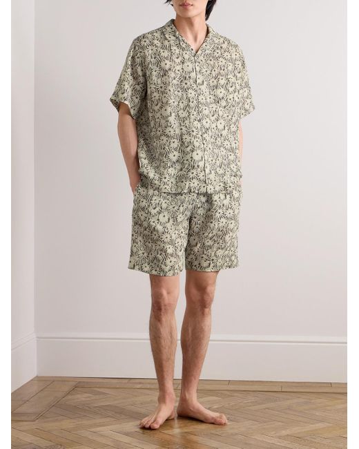 Desmond & Dempsey Pyjama aus Leinen mit Blumenprint und Reverskragen in Gray für Herren