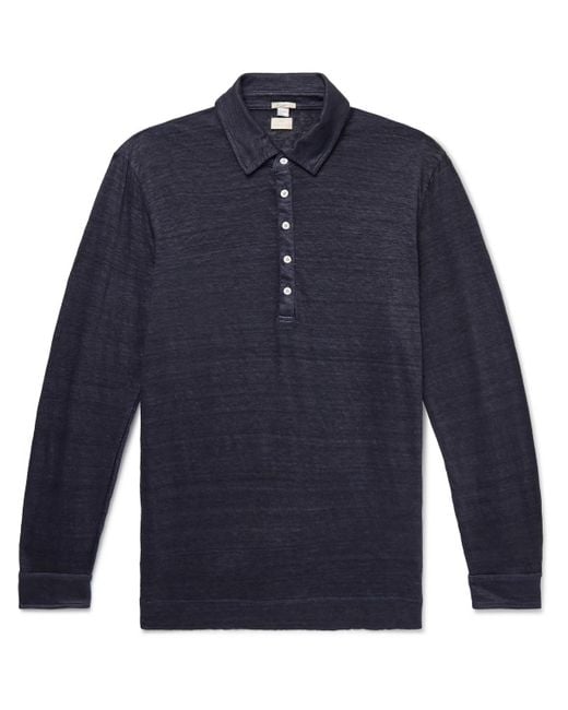 Massimo Alba Blue Raya Slim-fit Linen Polo Shirt for men