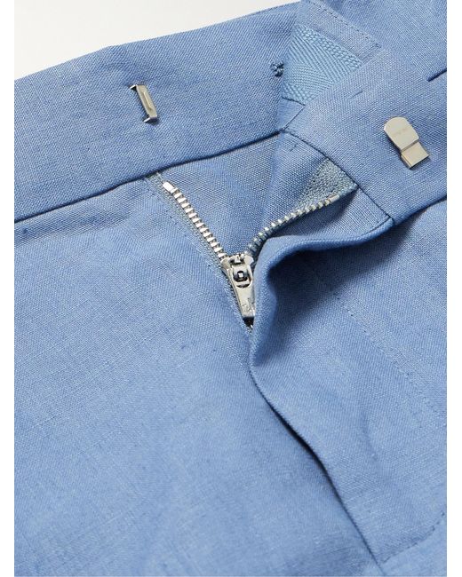 Loro Piana Blue Straight-Leg Pleated Linen Bermuda Shorts for men