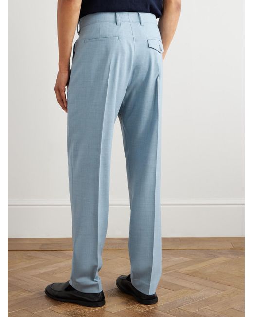 Paul Smith Blue Tapered Pleated Stretch-Wool Suit Trousers for men