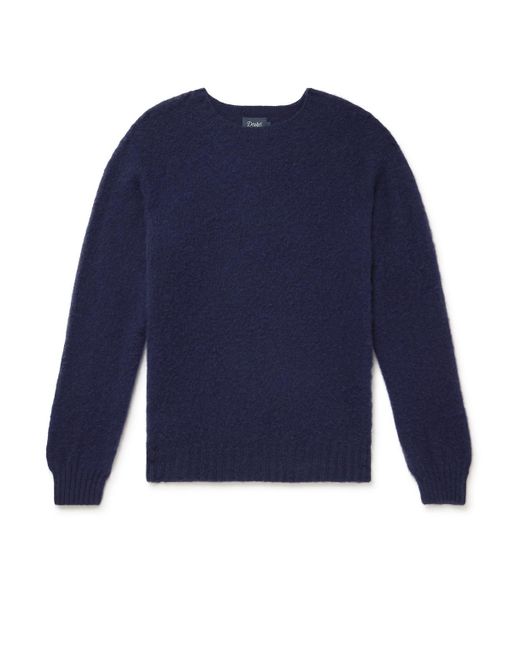 Drake's Blue Brushed Shetland Wool Sweater for men