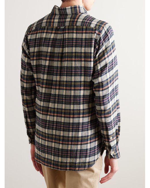 Drake's Gray Checked Cotton-madras Shirt for men
