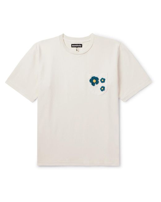 Monitaly White Crochet-trimmed Cotton-jersey T-shirt for men