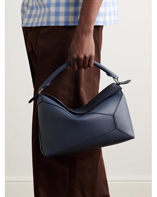 Loewe Blue Puzzle Edge Large Logo-Debossed Leather Messenger Bag for men