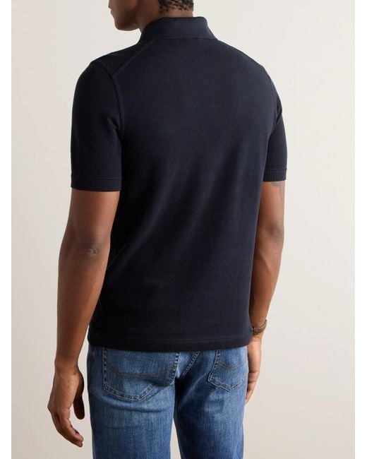 Zegna Blue Slim-Fit Cotton-Piqué Polo Shirt for men