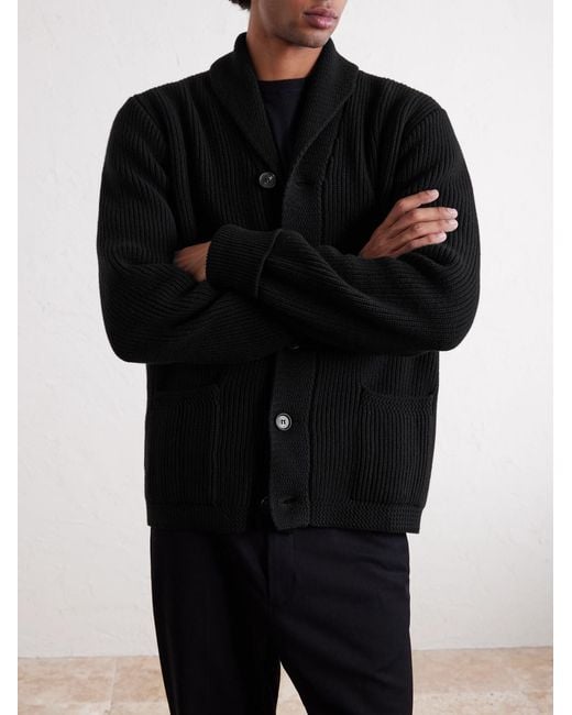 William Lockie Black Duncan Shawl-collar Ribbed Merino Wool And Cashmere-blend Cardigan for men