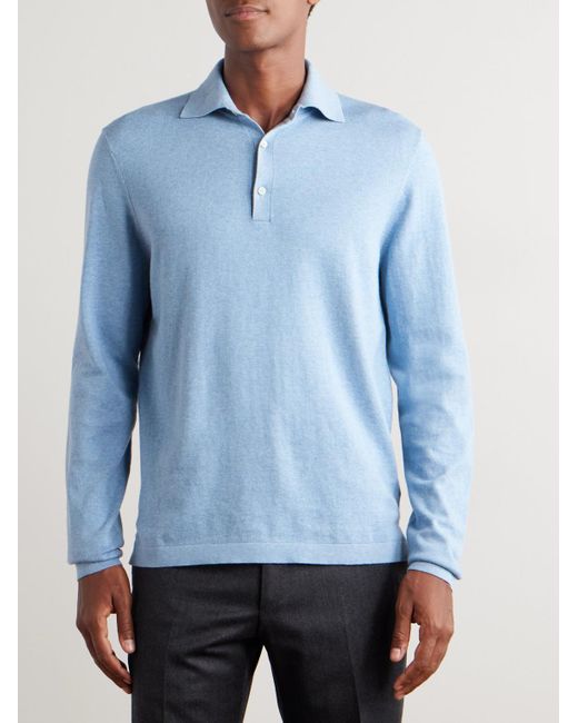 Sid Mashburn Blue Slim-Fit Cotton And Cashmere-Blend Polo Shirt for men