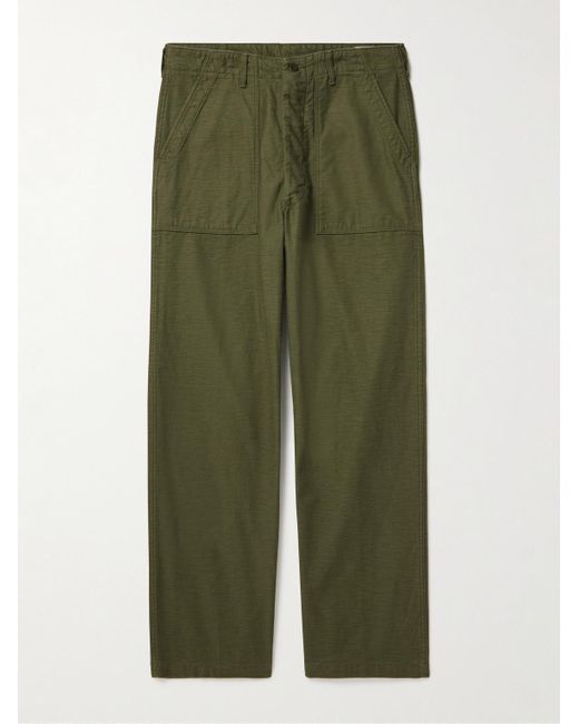 Orslow Green Fatigue Straight-Leg Cotton-Sateen Trousers for men