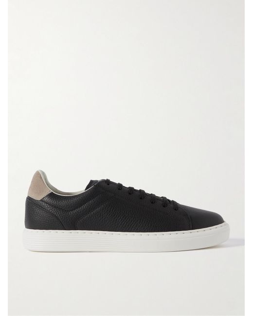 Brunello Cucinelli Black Grained Calfskin Sneakers for men