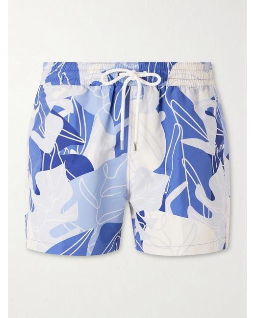 Frescobol Carioca Blue Rio Straight-leg Mid-length Printed Recycled Swim Shorts for men
