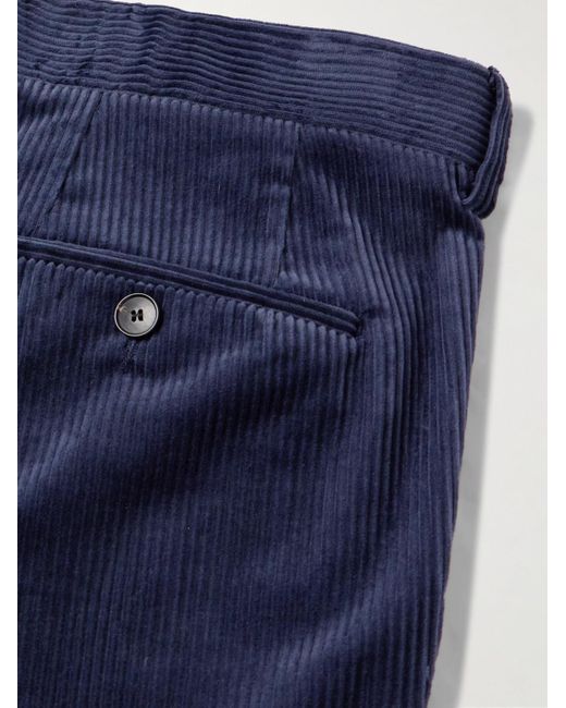 Mr P. Schmal zulaufende Hose aus Cord aus einer Baumwoll-Kaschmirmischung mit Falten in Blue für Herren