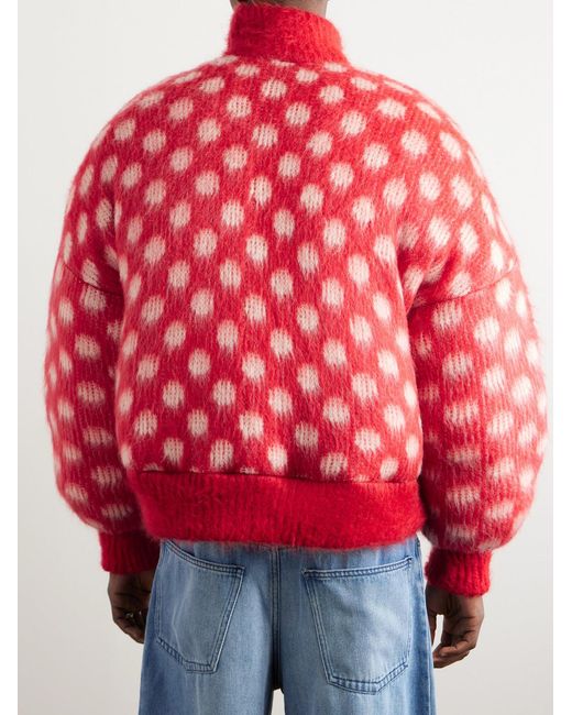 Marni Red Dingyun Zhang Polka-Dot Brushed-Knit Down Rollneck Sweater for men