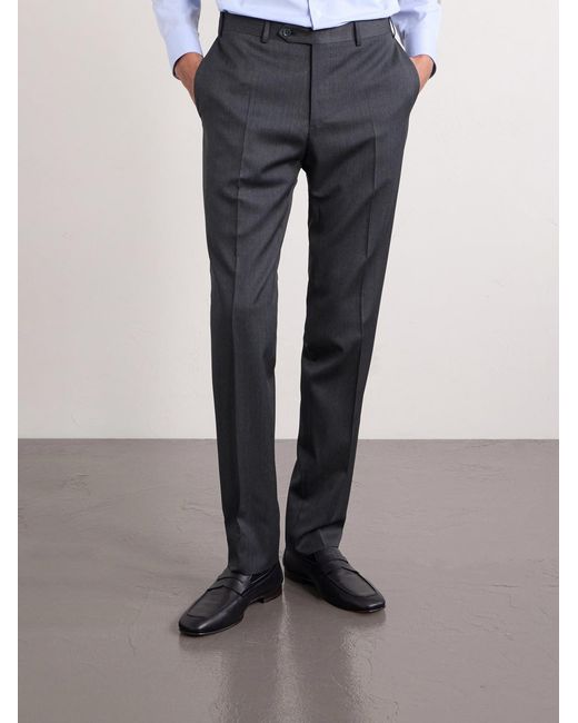 Canali Blue Ff Tapered Wool Suit Trousers for men