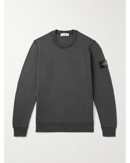 Stone Island Gray Garment-Dyed Logo-Appliquéd Cotton-Jersey Sweatshirt for men