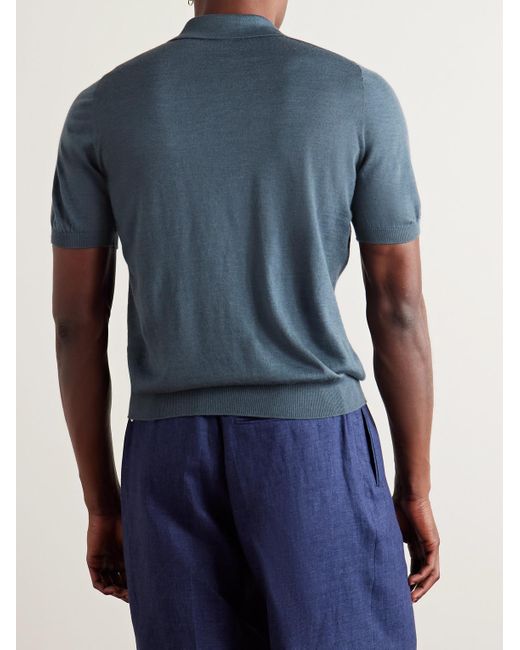 James Purdey & Sons Blue Tantallon Slim-Fit Merino Wool Polo Shirt for men