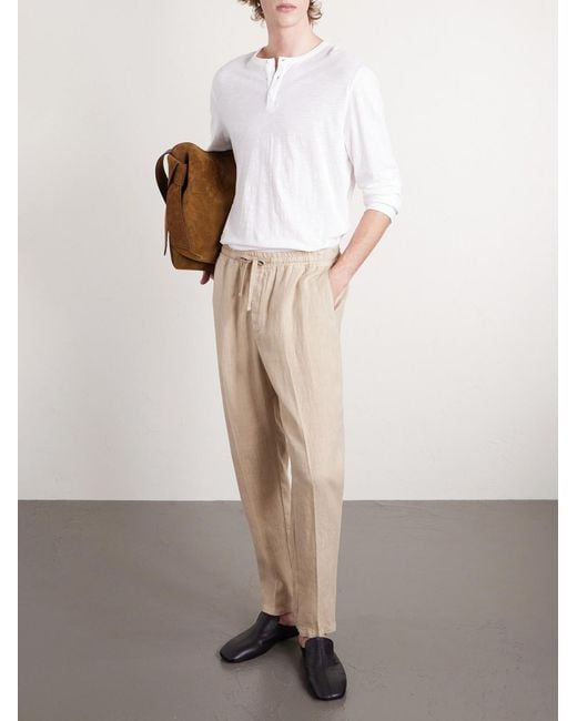 Altea Natural Mattia Straight-leg Linen Drawstring Trousers for men