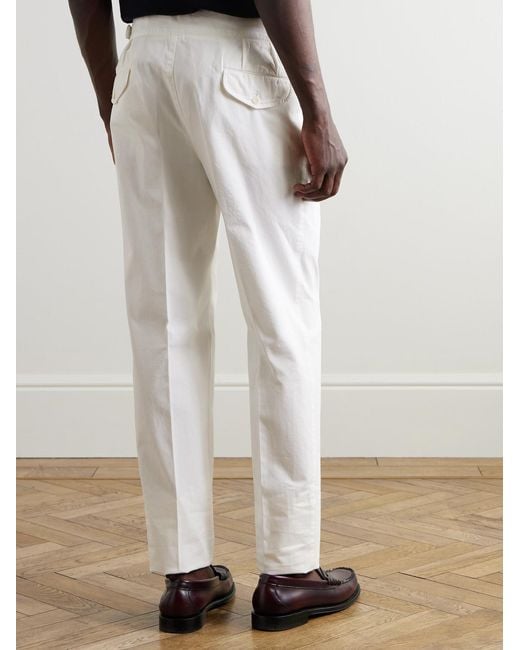 Rubinacci White Manny Straight-Leg Pleated Cotton-Twill Trousers for men