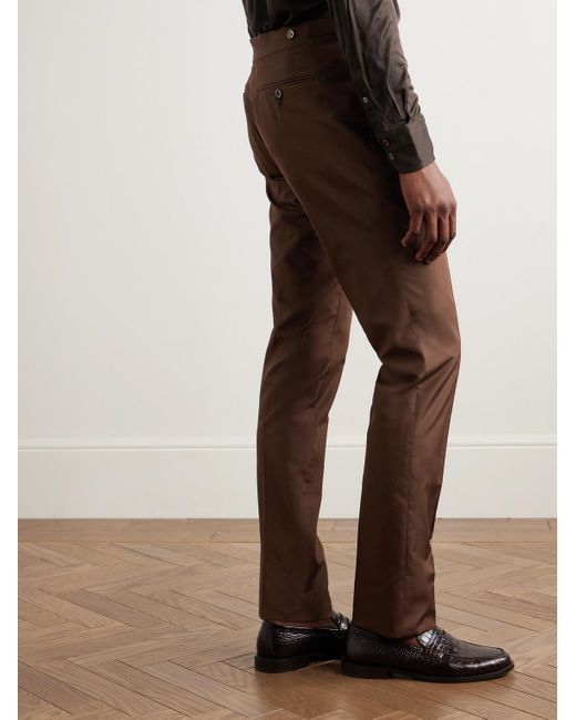 Tom Ford Brown Slim-Fit Silk Trousers for men