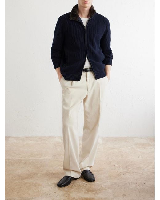 Herno Blue Wool Zip-up Cardigan for men