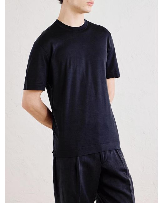 Zegna Blue Cotton And Silk-blend Jersey T-shirt for men