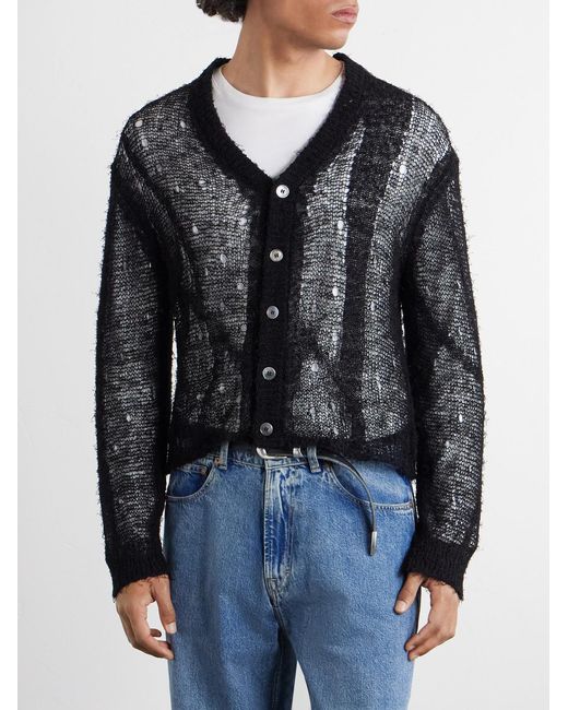 Our Legacy Black Academy Open-Knit Linen-Blend Cardigan for men