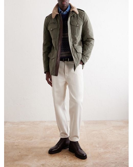Brunello Cucinelli Green Shearling-Trimmed Padded Canvas Jacket for men
