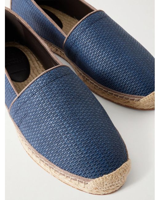 Brunello Cucinelli Blue Suede-trimmed Raffia Espadrilles for men