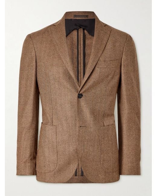 Slowear Brown Incotex Herringbone Wool Blazer for men