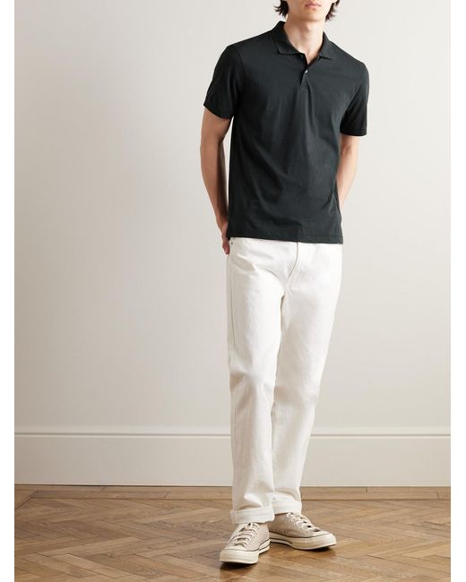 James Perse Black Luxe Lotus Cotton-Jersey Polo Shirt for men