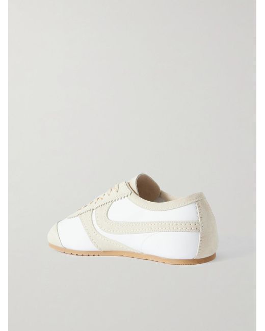 Dries Van Noten White Suede-Trimmed Leather Sneakers for men