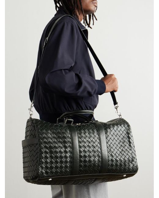 Bottega Veneta Black Intrecciato Leather Duffle Bag for men