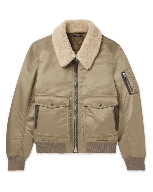 Tom Ford Natural Shearling And Leather-trimmed Padded Shell Bomber Jacket for men