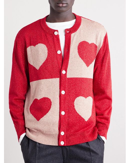 Bode Red Hearts Lamé Cardigan for men