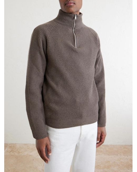 John Smedley Gray Ryker Ribbed Recycled-Cashmere And Wool-Blend Half-Zip Sweater for men