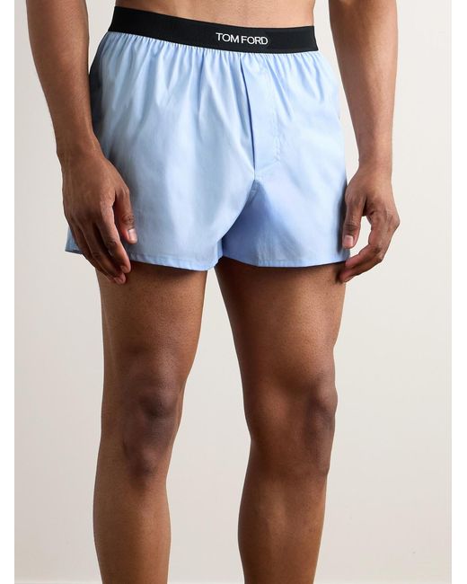 Tom Ford Blue Stretch-Cotton Poplin Boxer Shorts for men