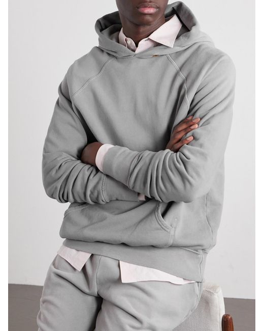 Les Tien Gray French Terry-Cotton Raglan Hoodie for men