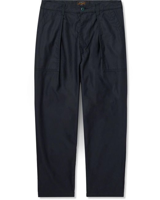 Beams Plus Blue Straight-leg Pleated Cotton Trousers for men
