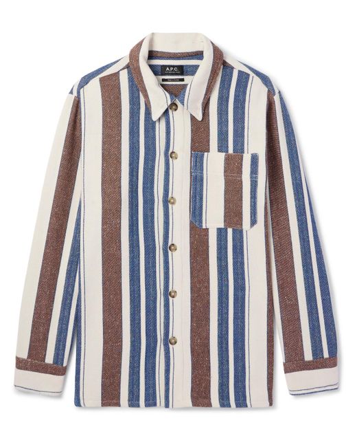 A.P.C. Blue Stefan Striped Recycled Cotton-blend Overshirt for men