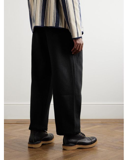 Monitaly Black Triple Tuck Wide-leg Basketweave Wool-blend Trousers for men