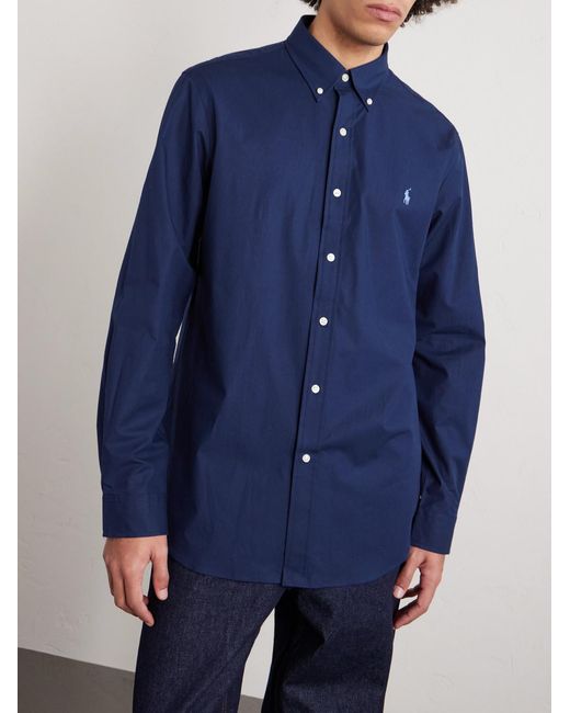 Polo Ralph Lauren Blue Logo-Embroidered Stretch-Cotton Poplin Shirt for men
