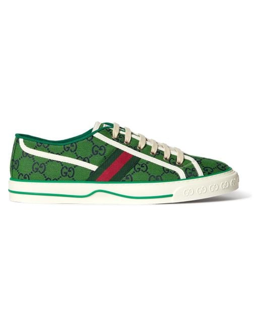 Gucci Green Tennis 1977 Webbing-trimmed Logo-jacquard Canvas Sneakers for men
