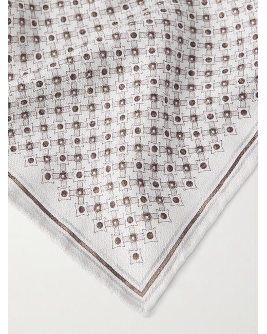 Brunello Cucinelli Gray Printed Silk Pocket Square for men